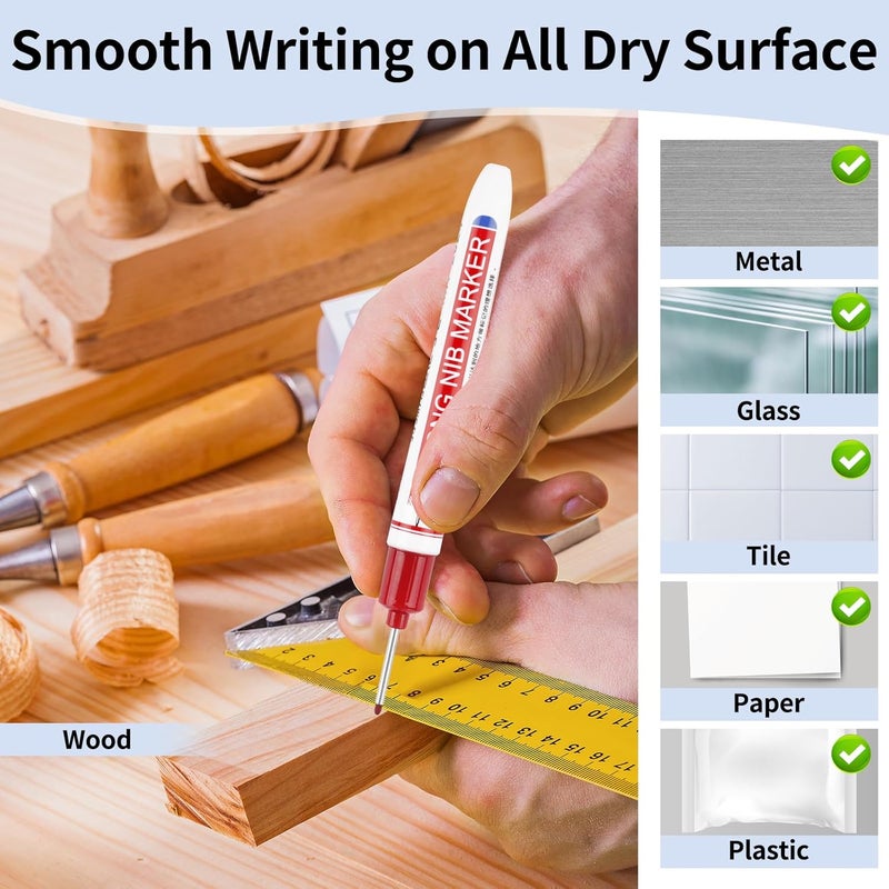 Mkobon 15 Pcs Long Head Deep Hole Marker, 20 mm Long Nose Nib Deep Reach Metal Marking Pen, Quick-drying Waterproof Permanent Pens For Carpenter, Woodworking, Construction (Red) - Image 5
